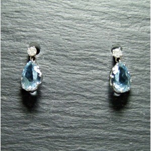 18ct White Gold Aquamarine and Diamond Drop Earrings