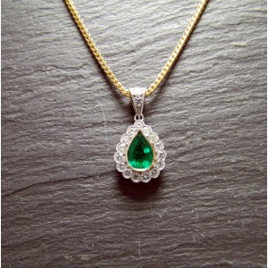 18ct White Gold Emerald and Diamond Pendant