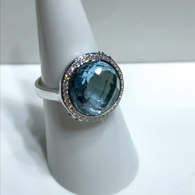 Silver Blue Topaz and CZ Dress Ring 