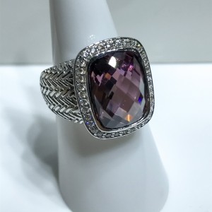 Silver Pink Kunzite and CZ Dress Ring 