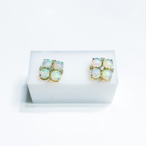 14ct Yellow Gold Opal And Diamond Earrings 